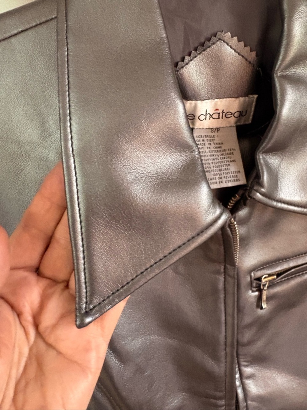 Vintage Le Château 2Pc Silver Metallic Faux Leather Jacket & Pants Set Sz:Small - Picture 3 of 15